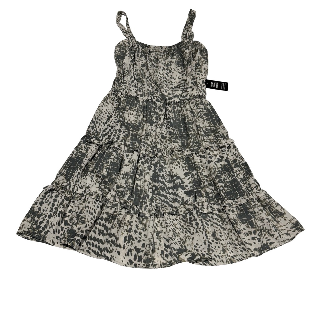Express Womens Tiered Mini Dress Grey‎ White Animal Print Sleeveless Size XS